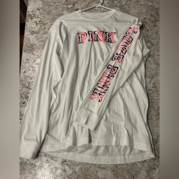 VS PINK Long Sleeve Tee Shirt NWT Small Neon White - Picture 1 of 10